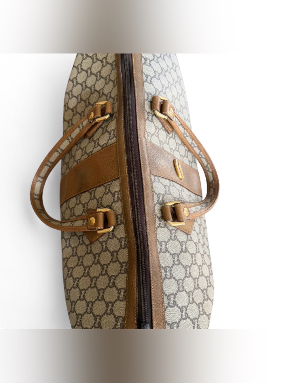 Gucci Plus Monogram Canvas Duffel Boston Bag with Leather Trim. Comes with COA - Picture 10 of 15